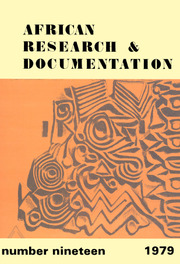 Africa Bibliography, Research and Documentation Volume 19 - Issue  -
