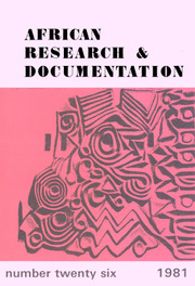 Africa Bibliography, Research and Documentation Volume 26 - Issue  -