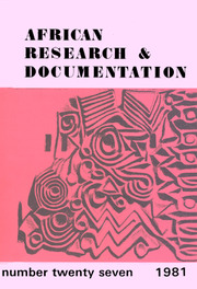 Africa Bibliography, Research and Documentation Volume 27 - Issue  -