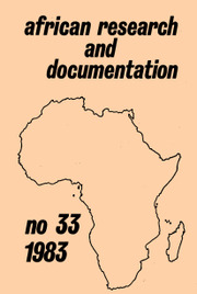 Africa Bibliography, Research and Documentation Volume 33 - Issue  -