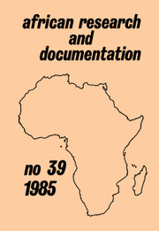Africa Bibliography, Research and Documentation Volume 39 - Issue  -