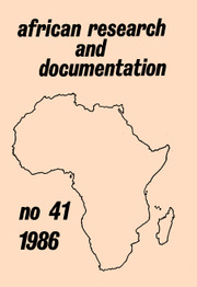 Africa Bibliography, Research and Documentation Volume 41 - Issue  -