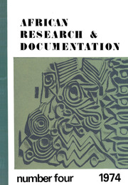 Africa Bibliography, Research and Documentation Volume 4 - Issue  -
