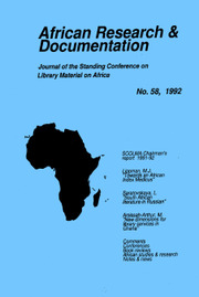 Africa Bibliography, Research and Documentation Volume 58 - Issue  -