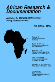 Africa Bibliography, Research and Documentation Volume 59 - Issue  -
