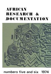 Africa Bibliography, Research and Documentation Volume 5 - Issue  -