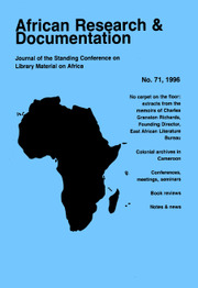 Africa Bibliography, Research and Documentation Volume 71 - Issue  -