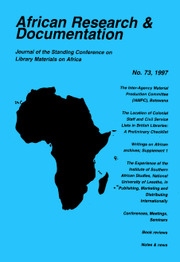 Africa Bibliography, Research and Documentation Volume 73 - Issue  -