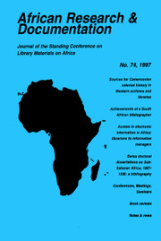 Africa Bibliography, Research and Documentation Volume 74 - Issue  -