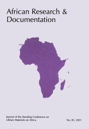 Africa Bibliography, Research and Documentation Volume 85 - Issue  -