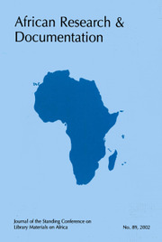 Africa Bibliography, Research and Documentation Volume 89 - Issue  -