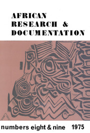 Africa Bibliography, Research and Documentation Volume 8 - Issue  -