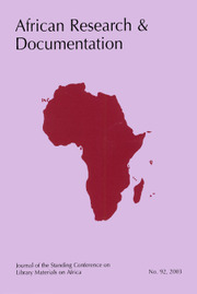 Africa Bibliography, Research and Documentation Volume 92 - Issue  -