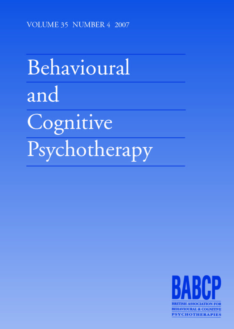 Behavioural and Cognitive Psychotherapy Volume 35 - Issue 4 -
