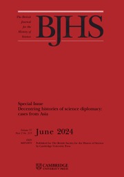 The British Journal for the History of Science Volume 57 - Special Issue2 -  Decentring histories of science diplomacy: cases from Asia