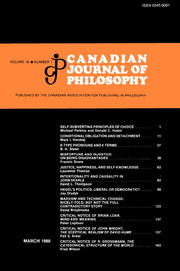 Canadian Journal of Philosophy Volume 16 - Issue 1 -