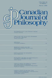 Canadian Journal of Philosophy Volume 20 - Issue 1 -
