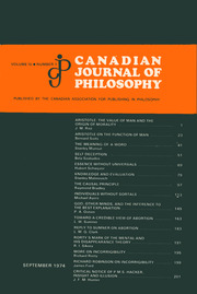Canadian Journal of Philosophy Volume 4 - Issue 1 -