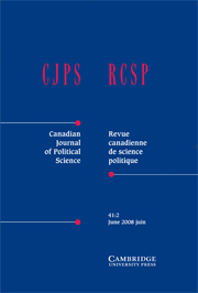 Canadian Journal of Political Science/Revue canadienne de science politique Volume 41 - Issue 2 -