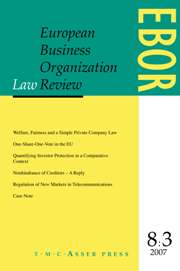 European Business Organization Law Review (EBOR) Volume 8 - Issue 3 -