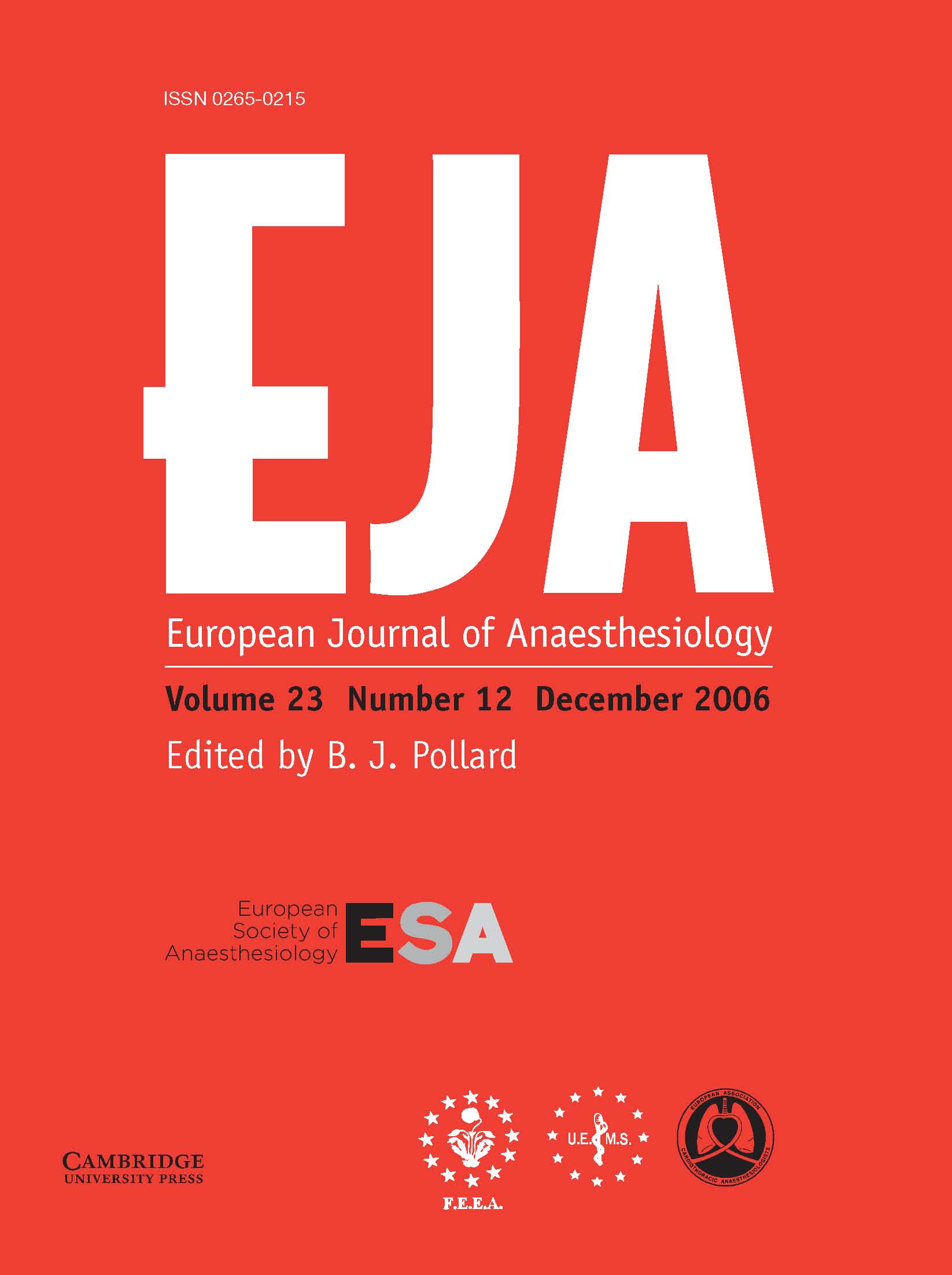 European Journal of Anaesthesiology Volume 23 - Issue 12 -