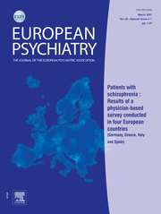 European Psychiatry Volume 26 - Issue S1 -  Patients with schizophrenia: Results of a physician-based survey conducted in four European countries (Germany, Greece, Italy and Spain)