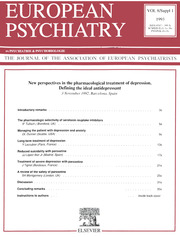 European Psychiatry Volume 8 - Issue S1 -  New perspectives in the pharmacological treatment of depression. Defining the ideal antidepressant. 3 November 1992, Barcelona, Spain