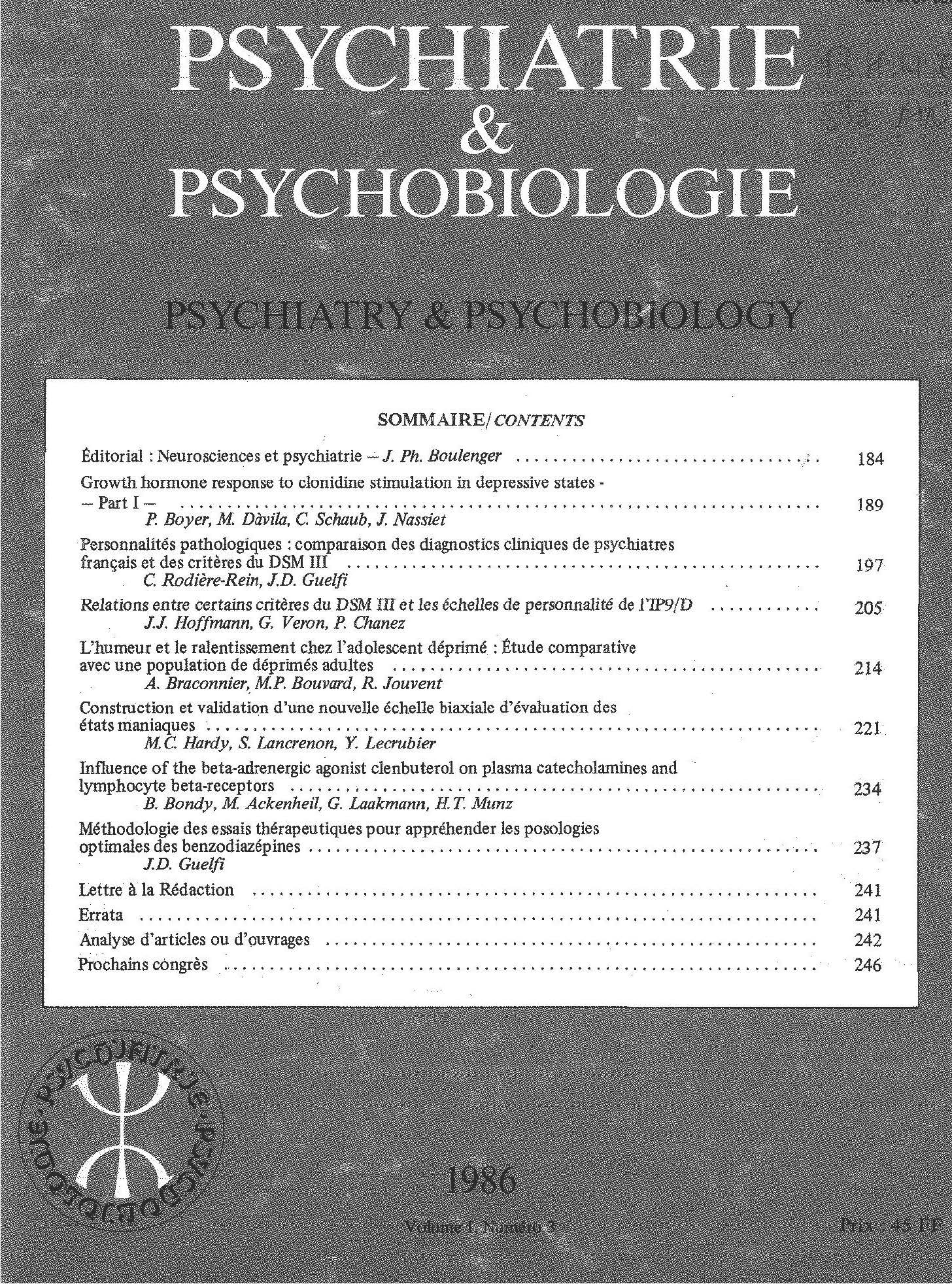 Psychiatry And Psychobiology Volume 1 Issue 2 Cambridge Core