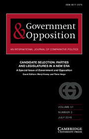 Government and Opposition Volume 51 - Special Issue3 -  Candidate Selection: Parties and Legislatures in a New Era