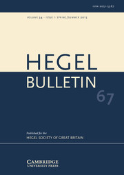 Hegel Bulletin Volume 34 - Issue 1 -