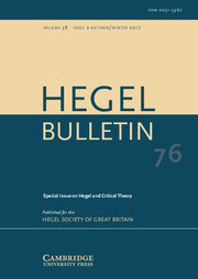 Hegel Bulletin Volume 38 - Special Issue2 -  Hegel and Critical Theory