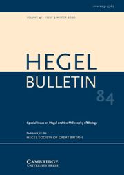 Hegel Bulletin Volume 41 - Special Issue3 -  Hegel and the Philosophy of Biology