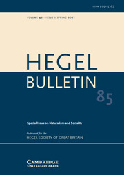 Hegel Bulletin Volume 42 - Special Issue1 -  Naturalism and Sociality