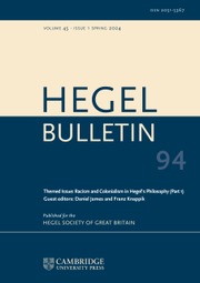Hegel Bulletin Volume 45 - Issue 1 -  Themed Issue: Racism and Colonialism in Hegel's Philosophy (Part 1)