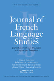Journal of French Language Studies Volume 19 - Issue 2 -  Relations de cohérence et fonctionnement des anaphores