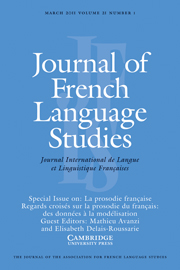 Journal of French Language Studies Volume 21 - Issue 1 -  La prosodie française Regards croisés sur la prosodie du français: des données à la modélisation