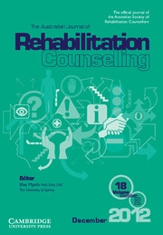 The Australian Journal of Rehabilitation Counselling Volume 18 - Issue 2 -