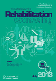 The Australian Journal of Rehabilitation Counselling Volume 19 - Issue 1 -