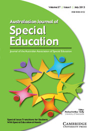 Australasian Journal of Special and Inclusive Education Volume 37 - Issue 1 -  Transitions for Students With Special Educational Needs