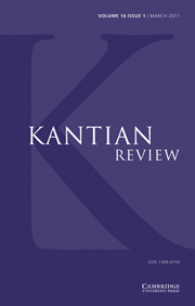 Kantian Review Volume 16 - Issue 1 -