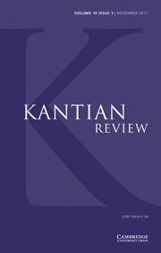 Kantian Review Volume 16 - Issue 3 -