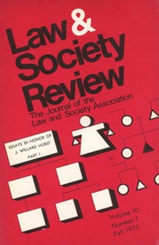 Law & Society Review Volume 10 - Issue 1 -  Essays in Honor of J. Willard Hurst: Part I