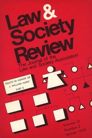 Law & Society Review Volume 10 - Issue 2 -  Essays in Honor of J. Willard Hurst: Part II