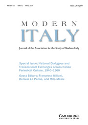 Modern Italy Volume 21 - Special Issue2 -  National Dialogues and Transnational Exchanges across Italian Periodical Culture, 1940–1960