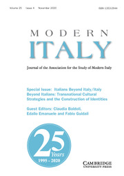 Modern Italy Volume 25 - Special Issue4 -  Italians Beyond Italy/Italy Beyond Italians: Transnational Cultural Strategies and the Construction of Identities