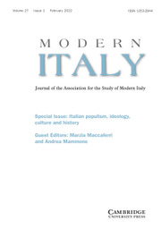 Modern Italy Volume 27 - Special Issue1 -  Italian populism, ideology, culture and history