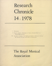 Royal Musical Association Research Chronicle Volume 14 - Issue  -