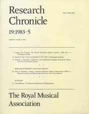 Royal Musical Association Research Chronicle Volume 19 - Issue  -
