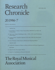 Royal Musical Association Research Chronicle Volume 20 - Issue  -
