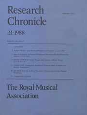 Royal Musical Association Research Chronicle Volume 21 - Issue  -